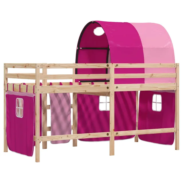 Lit mezzanine enfants avec tunnel sans matelas rose 90x190 cm