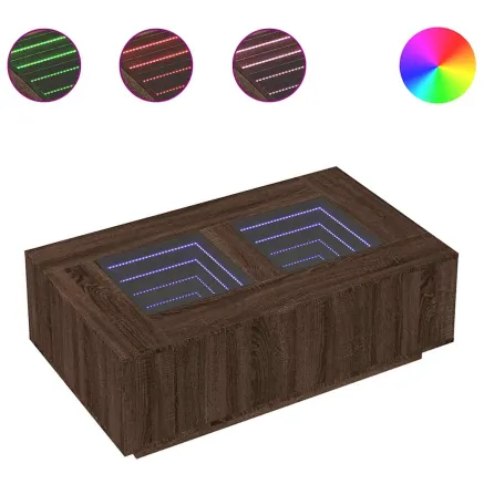 Table basse avec LED infini chêne marron 116x69x40 cm 2