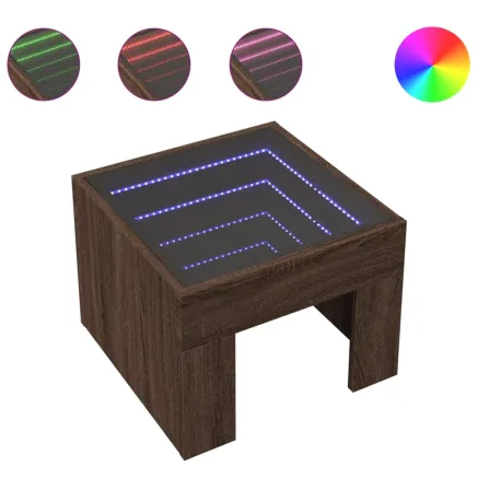 Table de chevet avec LED infini chêne marron 40x40x30 cm 2