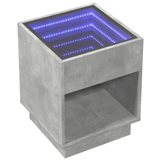 Table de chevet avec LED infini gris béton 40x40x50 cm