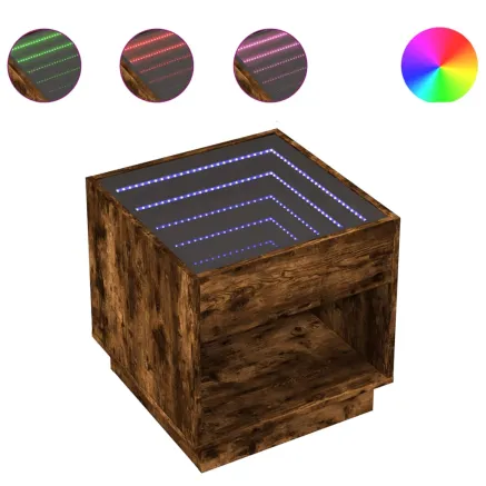 Table de chevet avec LED infini chêne fumé 50x50x50 cm 2