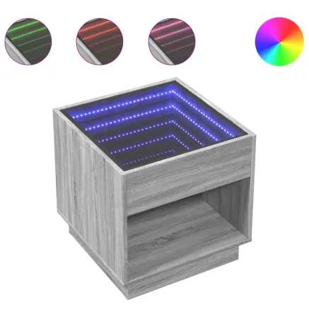 Table de chevet avec LED infini sonoma gris 50x50x50 cm 2