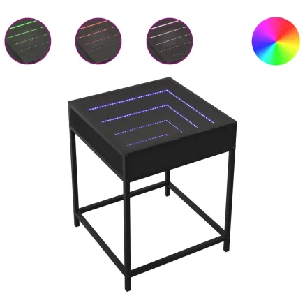 Table de chevet avec LED infini noir 40x40x51 cm 2