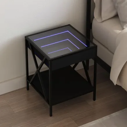 Table de chevet avec LED infini noir 40x40x49 cm