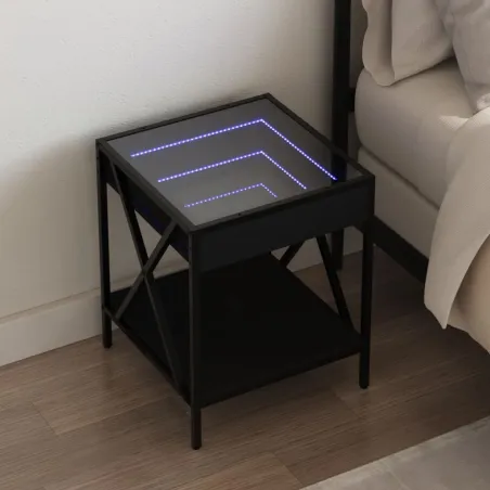Table de chevet avec LED infini noir 40x40x49 cm