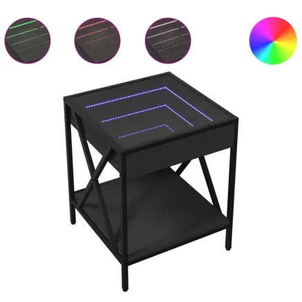 Table de chevet avec LED infini noir 40x40x49 cm 2