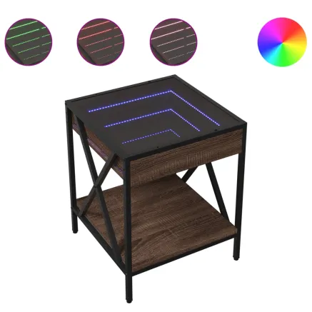 Table de chevet avec LED infini chêne marron 40x40x49 cm 2