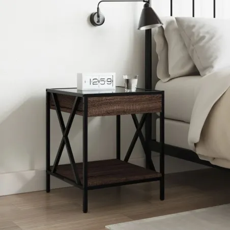 Table de chevet avec LED infini chêne marron 40x40x49 cm