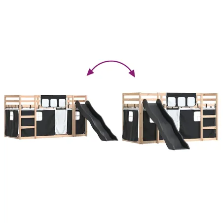 Lit superposé sans matelas avec toboggan blanc noir 90x200 cm
