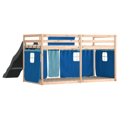 Lit superposé sans matelas avec toboggan et rideaux 90x200 cm