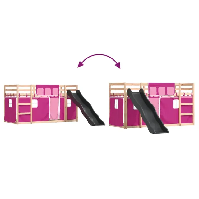 Lit superposé sans matelas avec toboggan et rideaux 90x200 cm