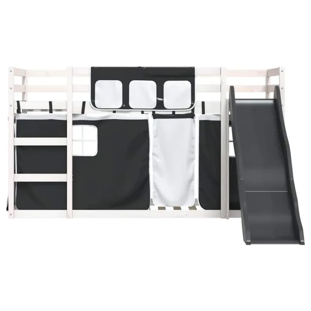 Lit superposé sans matelas avec toboggan blanc noir 90x200 cm