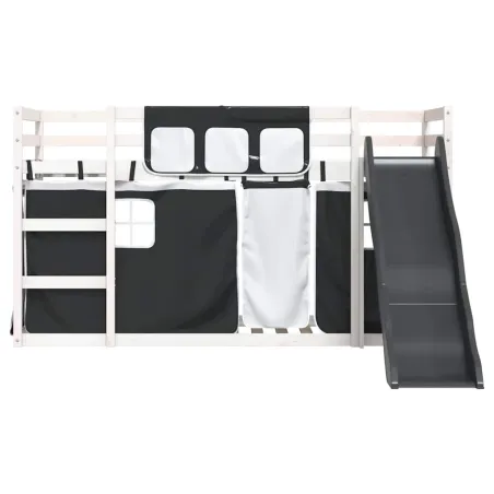 Lit superposé sans matelas avec toboggan blanc noir 90x200 cm
