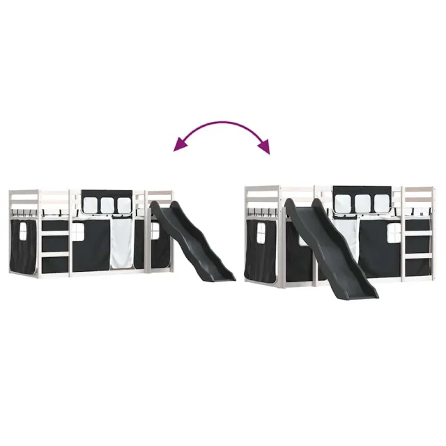 Lit superposé sans matelas avec toboggan blanc noir 90x200 cm