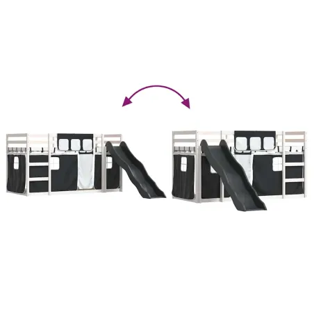 Lit superposé sans matelas avec toboggan blanc noir 90x200 cm