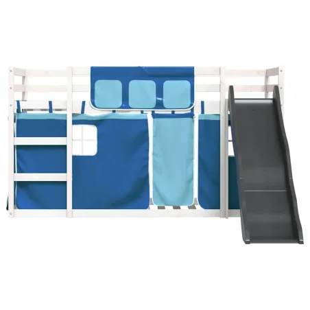Lit superposé sans matelas avec toboggan et rideaux 90x200 cm