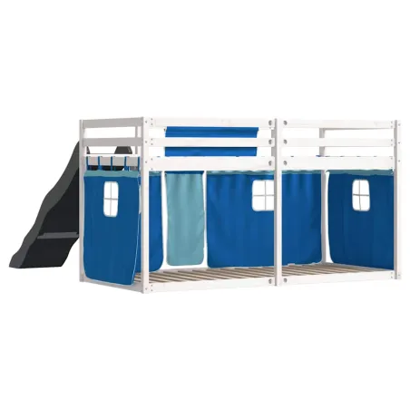 Lit superposé sans matelas avec toboggan et rideaux 90x200 cm