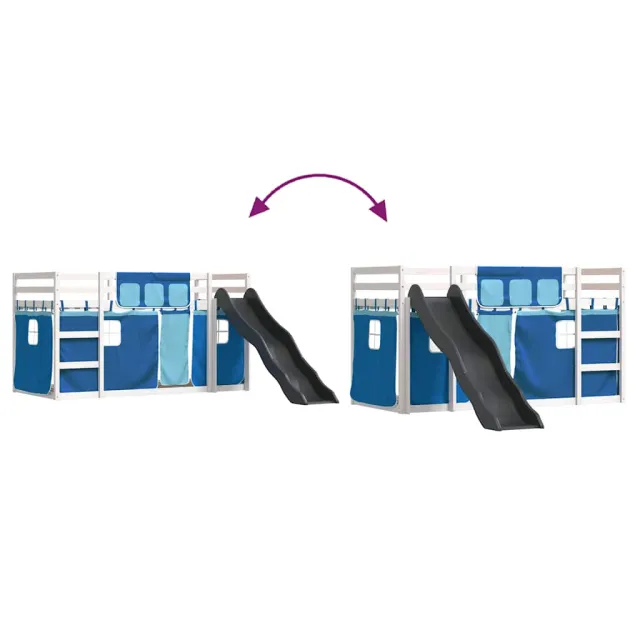 Lit superposé sans matelas avec toboggan et rideaux 90x200 cm