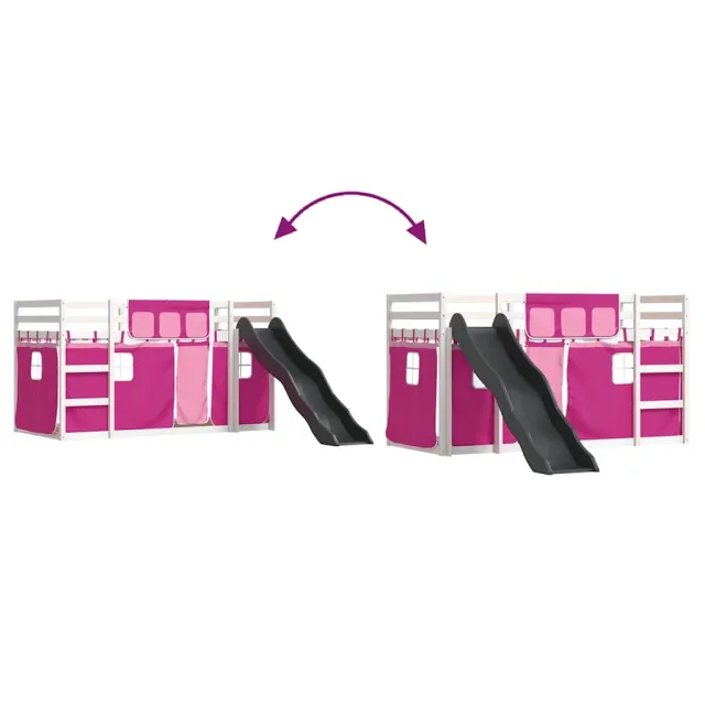 Lit superposé sans matelas avec toboggan et rideaux 90x200 cm