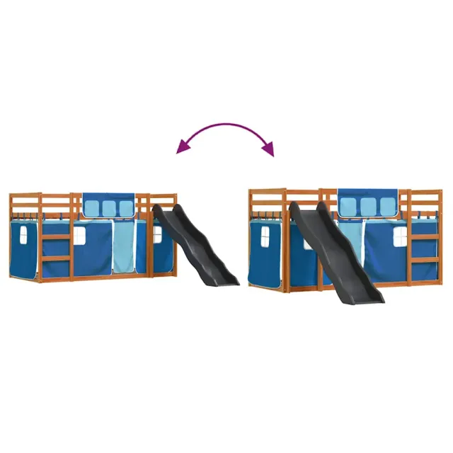 Lit superposé sans matelas avec toboggan et rideaux 90x200 cm