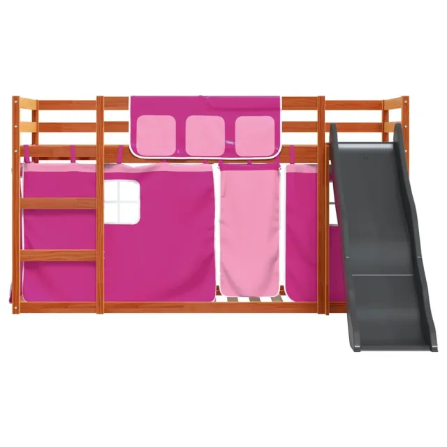 Lit superposé sans matelas avec toboggan et rideaux 90x200 cm