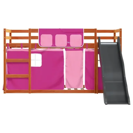 Lit superposé sans matelas avec toboggan et rideaux 90x200 cm