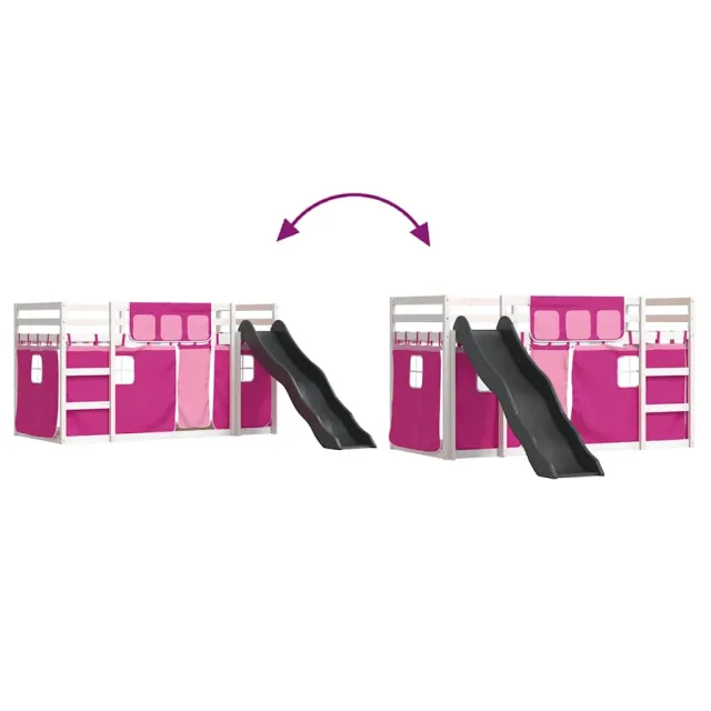 Lit superposé sans matelas avec toboggan et rideaux 80x200 cm