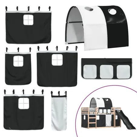 Lit superposé sans matelas avec toboggan blanc noir 90x200 cm