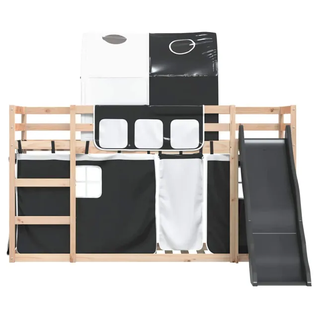 Lit superposé sans matelas avec toboggan blanc noir 90x200 cm
