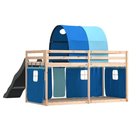 Lit superposé sans matelas avec toboggan et rideaux 90x200 cm