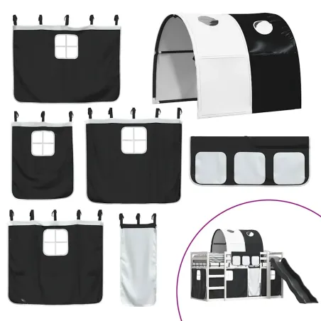 Lit superposé sans matelas avec toboggan blanc noir 90x200 cm