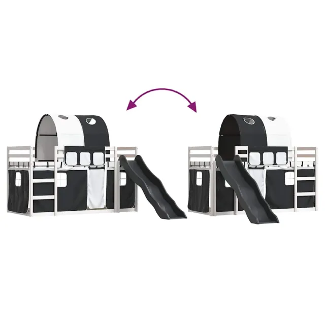Lit superposé sans matelas avec toboggan blanc noir 90x200 cm