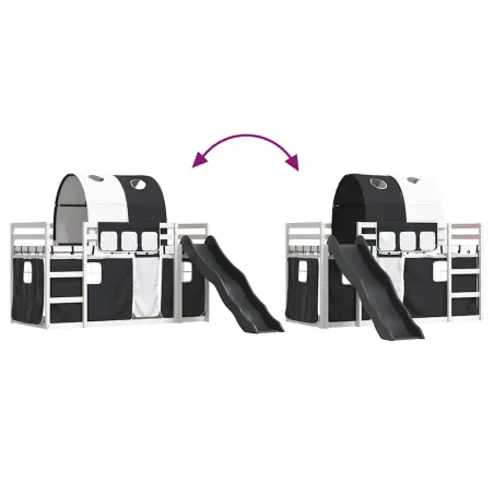 Lit superposé sans matelas avec toboggan blanc noir 90x200 cm