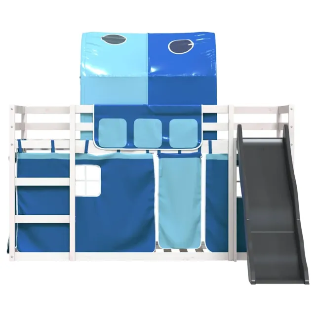 Lit superposé sans matelas avec toboggan et rideaux 90x200 cm