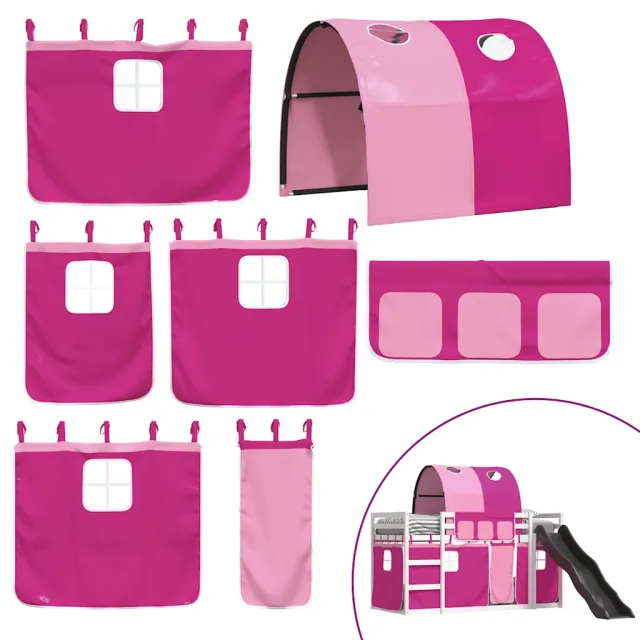 Lit superposé sans matelas avec toboggan et rideaux 90x200 cm