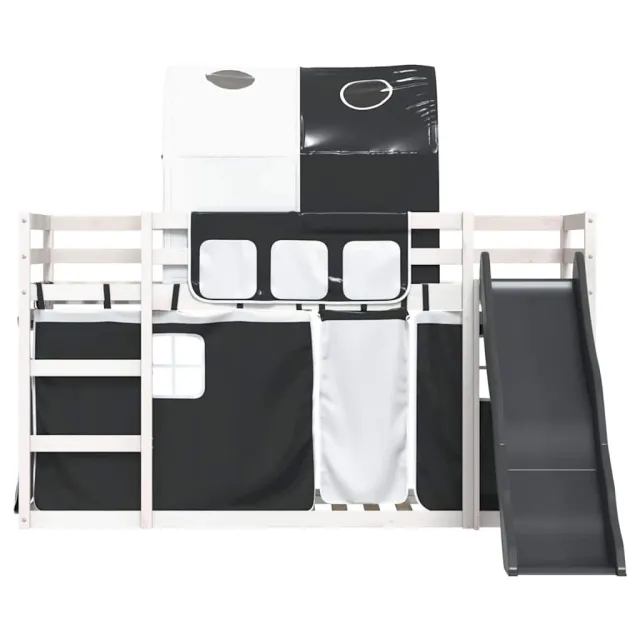 Lit superposé sans matelas avec toboggan blanc noir 80x200 cm