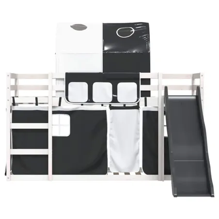 Lit superposé sans matelas avec toboggan blanc noir 80x200 cm