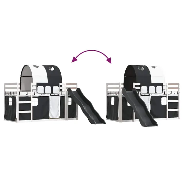 Lit superposé sans matelas avec toboggan blanc noir 80x200 cm