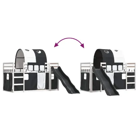 Lit superposé sans matelas avec toboggan blanc noir 80x200 cm