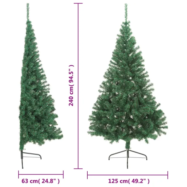 Sapin de Noël artificiel moitié avec support vert 240 cm PVC