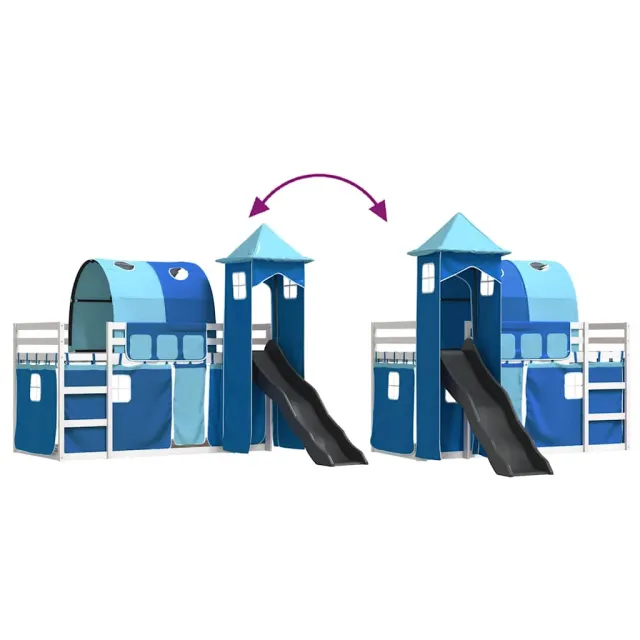 Lit superposé sans matelas avec toboggan et rideaux 90x200 cm