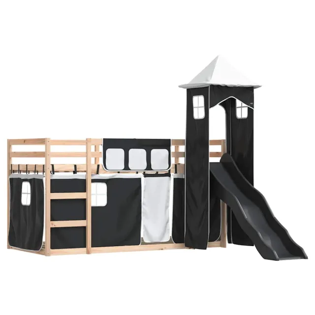 Lit superposé sans matelas avec toboggan blanc noir 90x200 cm