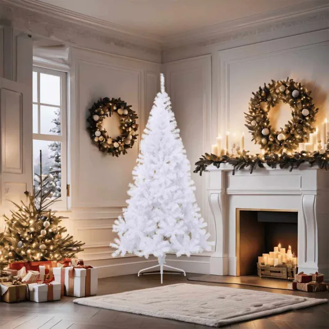 Sapin de Noël artificiel moitié avec support blanc 180 cm PVC
