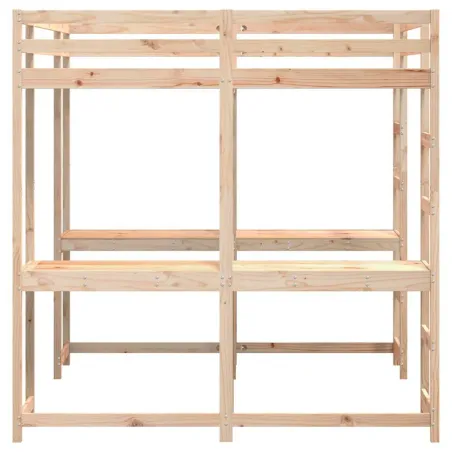 Lit superposé et bureau et échelle 180x200cm bois de pin massif