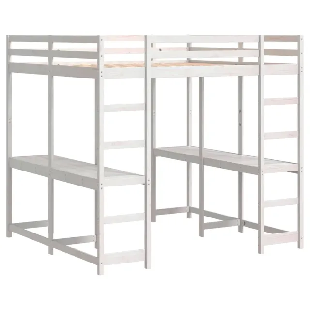 Lit superposé et bureau et échelle 180x200cm bois de pin massif