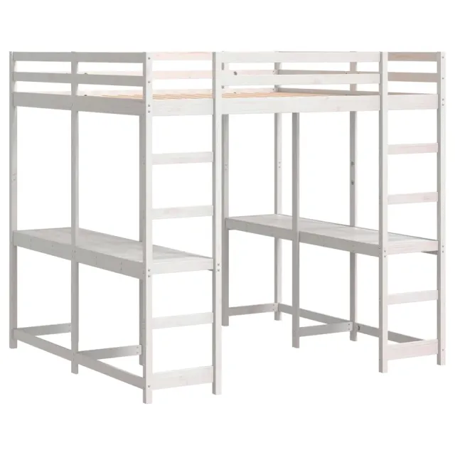 Lit superposé et bureau et échelle 160x200cm bois de pin massif
