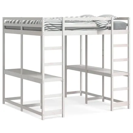 Lit superposé et bureau et échelle 140x200cm bois de pin massif 2