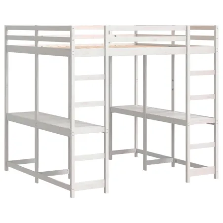 Lit superposé et bureau et échelle 140x200cm bois de pin massif