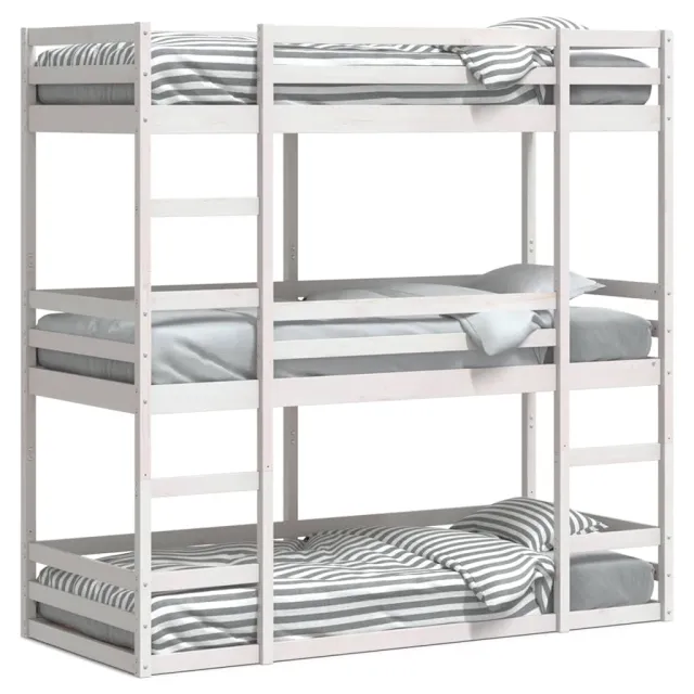 Lit superposé triple sans matelas 90x200 cm bois de pin massif