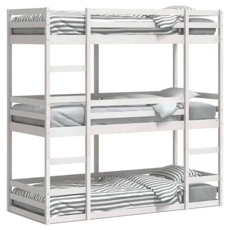 Lit superposé triple sans matelas 90x200 cm bois de pin massif
